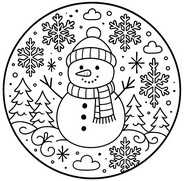 Image to color - Snowman - Winter Mandala