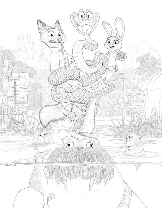 Downloadable coloring - Adventure in the swamps - Zootopia 2