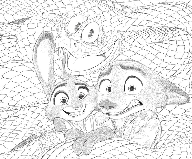 Free coloring page - Judy Hopps & Nick Wilde & Slyther Coilson - Zootopia 2