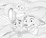 Downloadable coloring - Judy Hopps & Nick Wilde & Slyther Coilson - Zootopia 2
