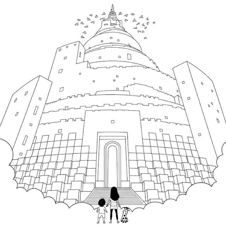 色塗り用イラスト - 静かな夢の塔 - イン・ユア・ドリームス