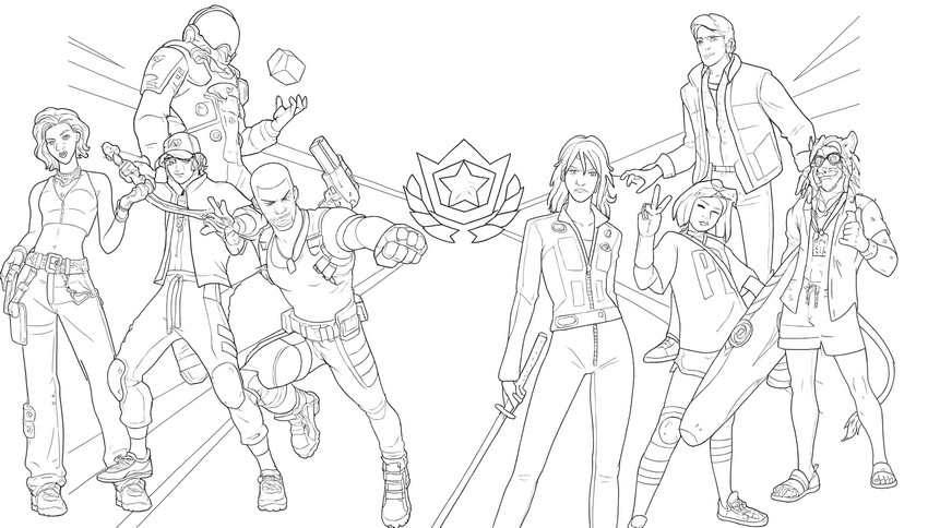 Ausmalbild zum Ausdrucken - Der Schlachtenpass - Fortnite Kapitel Sieben: Pacific Break