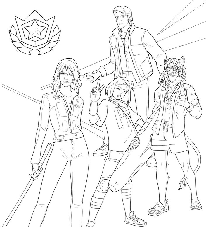 Ausmalblatt - Die Helden versammelten sich - Fortnite Kapitel Sieben: Pacific Break