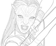Kolorowanka do pobrania - Neytiri w pozycji bojowej - Avatar 3 Ogień i popiół