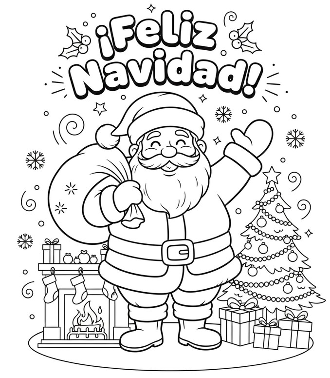 Dibujo gratuito - Santa junto al calor de la Navidad - Feliz Navidad