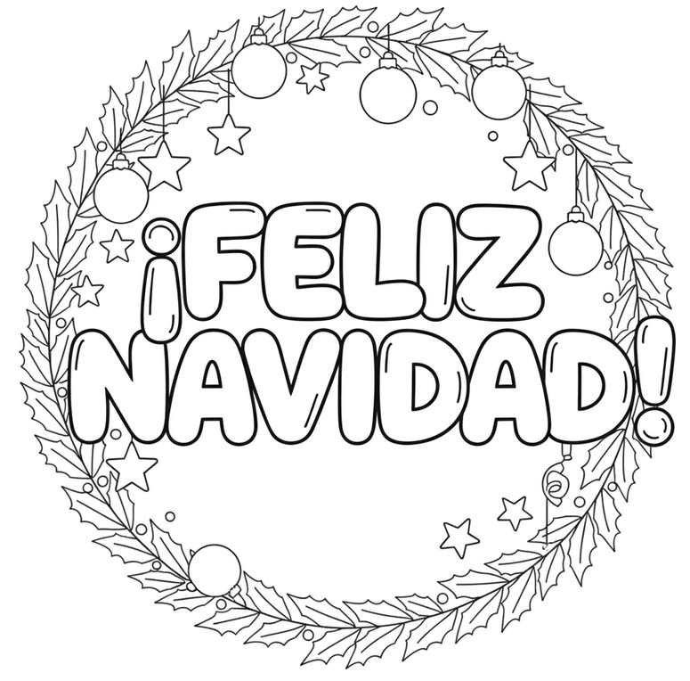 Hoja para colorear - Corona festiva - Feliz Navidad