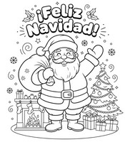 Dibujo descargable - Santa junto al calor de la Navidad - Feliz Navidad