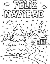 Hoja para colorear - Invierno tranquilo - Feliz Navidad