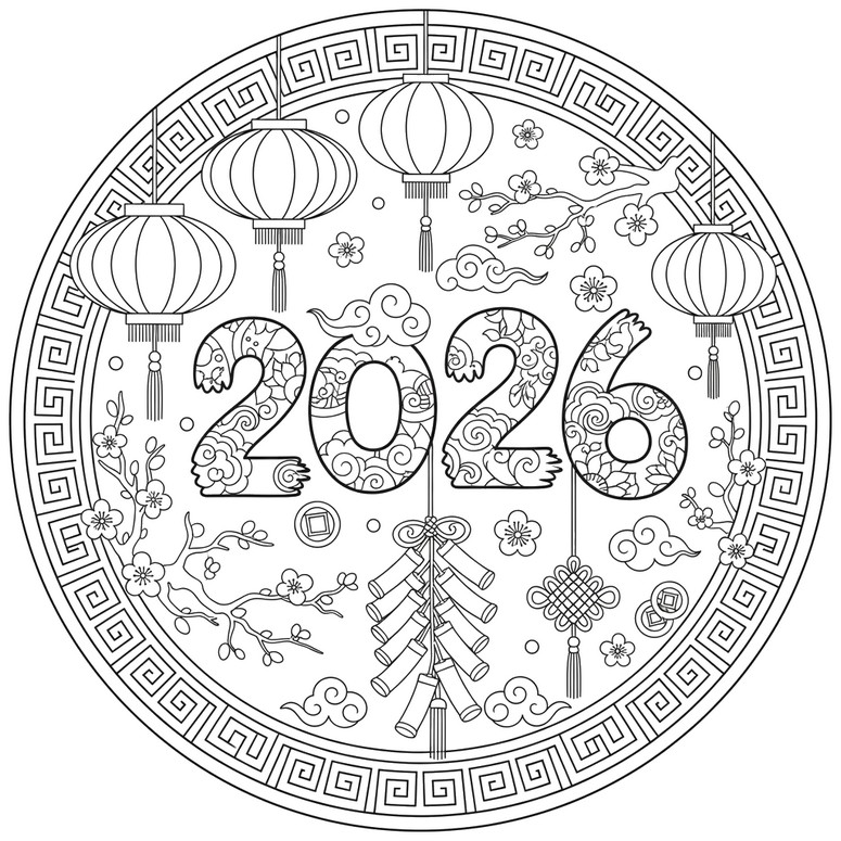 Kleurplaat om te printen - Mystieke viering - Chinees Nieuwjaar 2026