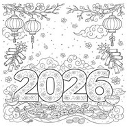 Kleurplaat om te downloaden - Licht en voorspoed - Chinees Nieuwjaar 2026