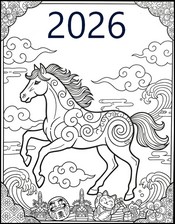 Kleurplaat - Jaar van het Paard - Chinees Nieuwjaar 2026