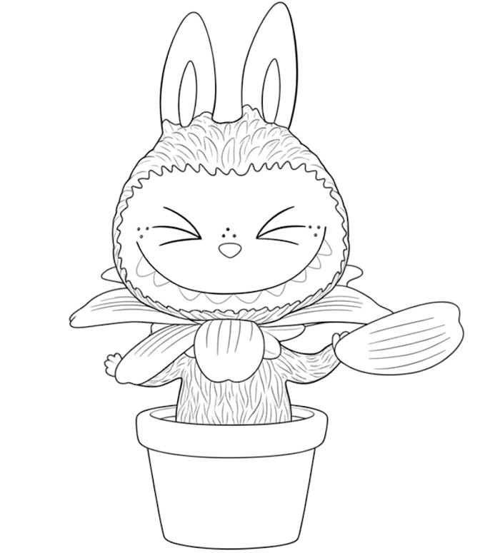 Free coloring page - Chocolate Flowers - Labubu in the spring