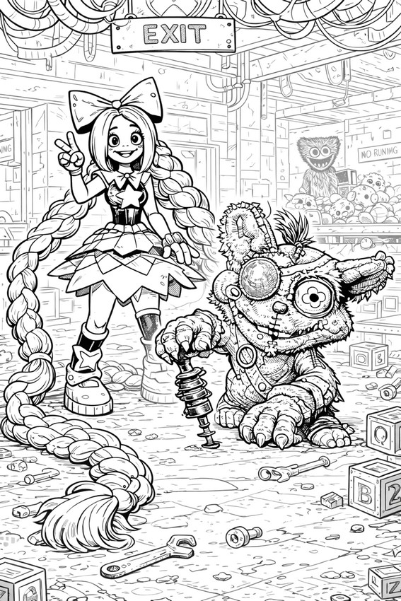 Feuille de coloriage - Giblet - Poppy Playtime 5 - Lily Lovebraids