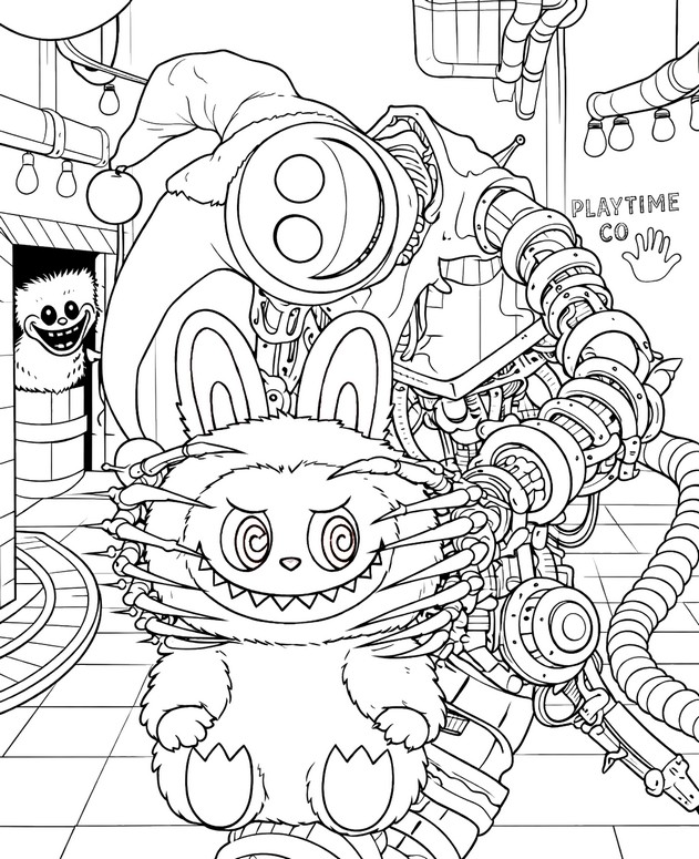 Farvelægningsside - Prototypen og Labubu - Poppy Playtime - Crossover