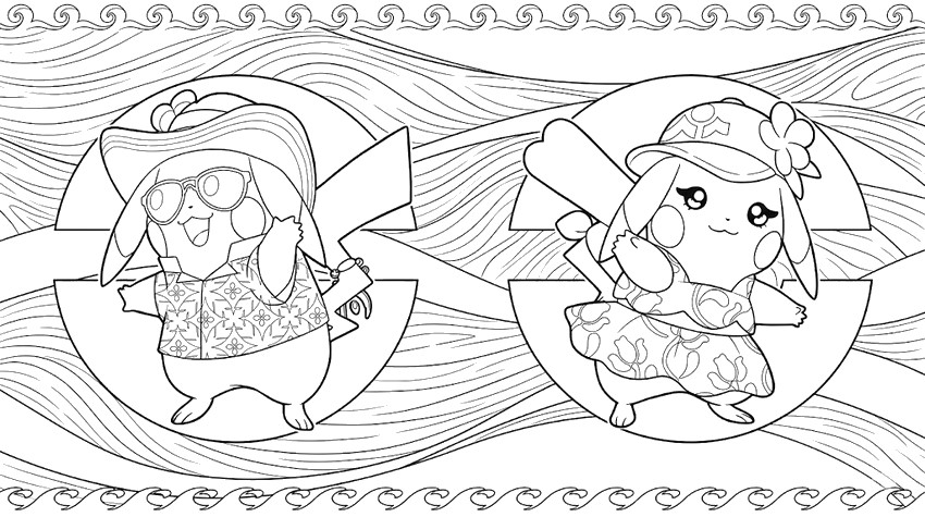 Ausmalbild zum Herunterladen - Herr Windychu und Frau Wavychu - Pokémon Wind und Welle