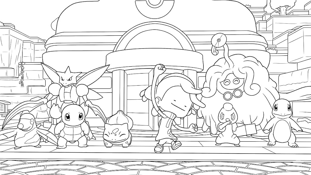 Tegning for fargelegging - Foran arenaen - Pokémon Pokopia