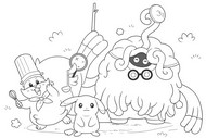 Nedlastbar tegning - Professor Tangrowth, Peakychu & Chef Dente - Pokémon Pokopia