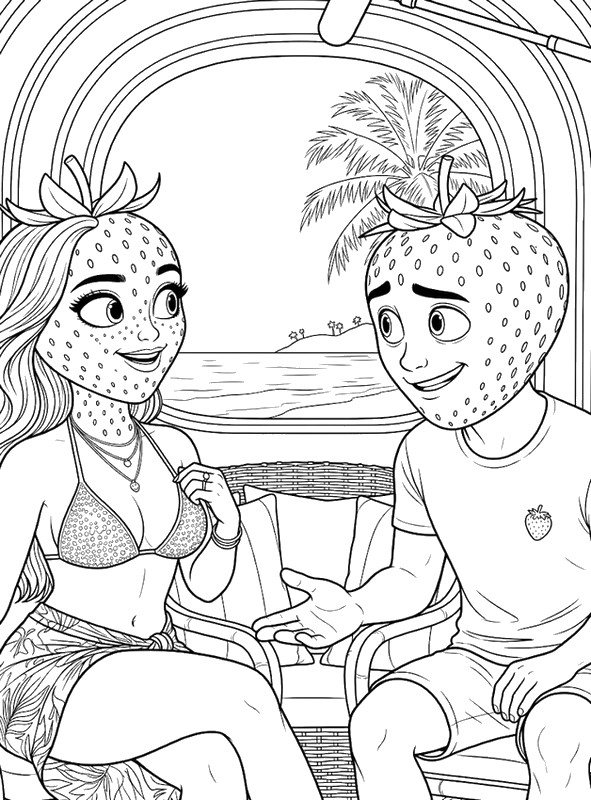 Coloriage gratuit - Fraisita et Fraisio - L’île de la Skibidi Tentafruit