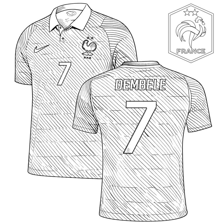 Karta do kolorowania - Ousmane Dembélé - Reprezentacja Francji w piłce nożnej 2026