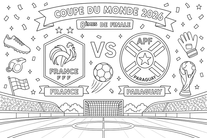 Gratis kleurplaat - ronde van 16 - Frans nationaal voetbalteam 2026