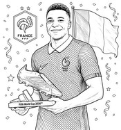 Coloriage à télécharger - MBappé trophée meilleur buteur - Equipe de France de football 2026