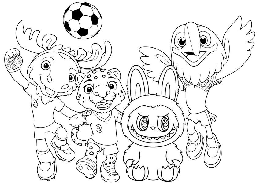 Kostenloses Ausmalbild - Die Maskottchen - Labubu - Fußball