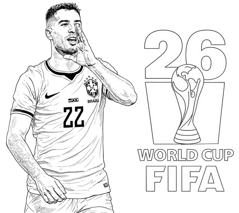 Dessin à colorier - Gabriel Martinelli - Equipe du Brésil de football 2026