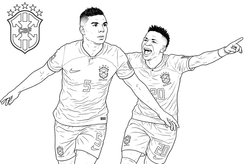Coloriage gratuit - Casemiro & Vinícius Jr - Equipe du Brésil de football 2026