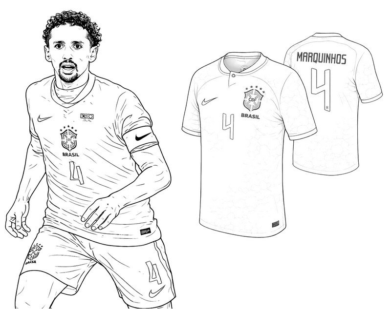 Coloriage à télécharger - Marquinhos - Equipe du Brésil de football 2026
