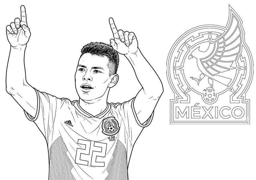Feuille de coloriage - Hirving Lozano - Equipe du Mexique de football 2026