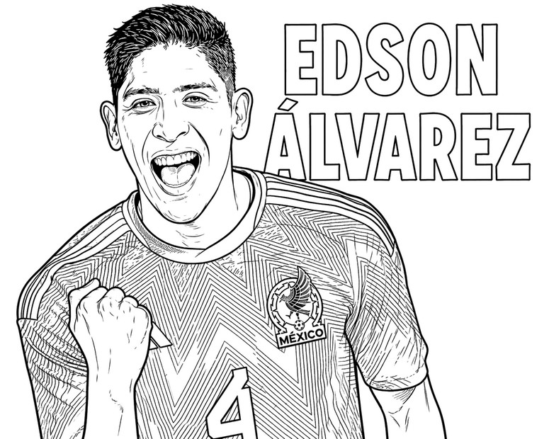 Coloriage gratuit - Edson Álvarez - Equipe du Mexique de football 2026