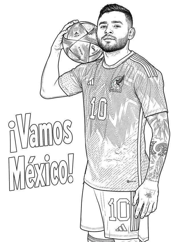 Feuille de coloriage - Alexis Vega - Equipe du Mexique de football 2026