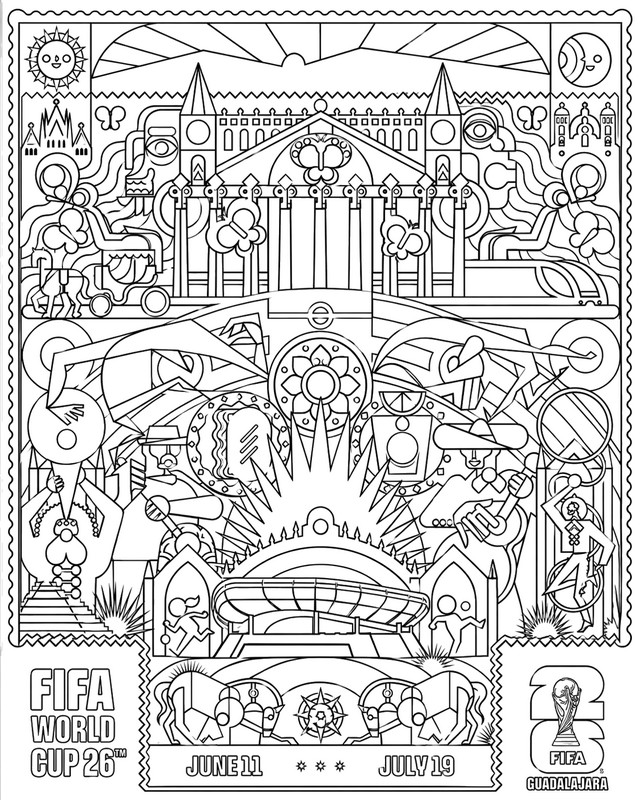 Dessin à colorier - Coupe du monde à Guadalajara - Equipe du Mexique de football 2026