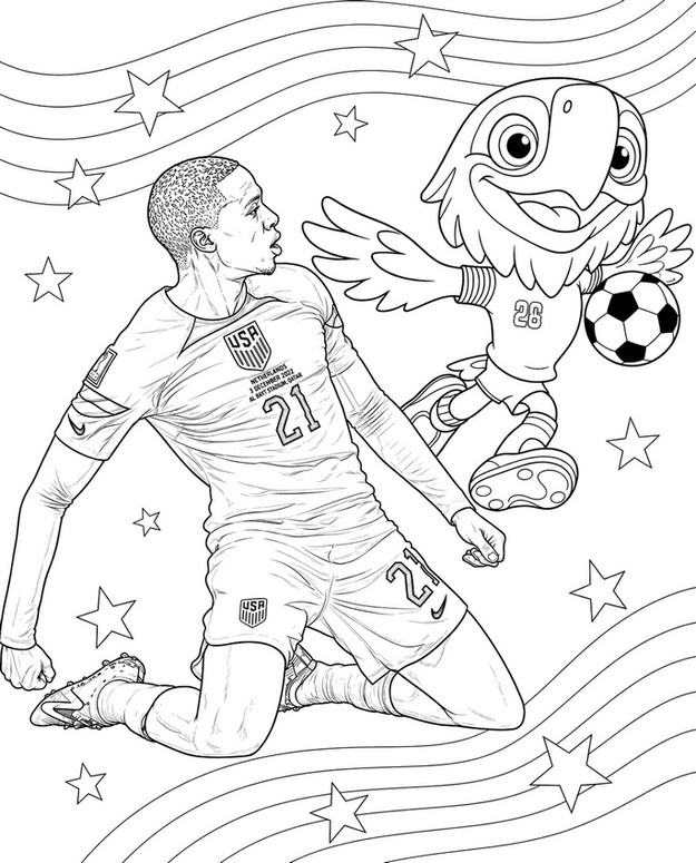 Feuille de coloriage - Tim Weah - Equipe des Etats-Unis de football 2026