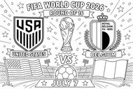 Ilustração para colorir - oitavas de final - Seleção de Futebol dos Estados Unidos 2026