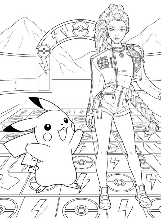 Stránka k vybarvení - Pikachu - KPop Demon Hunters - Rumi