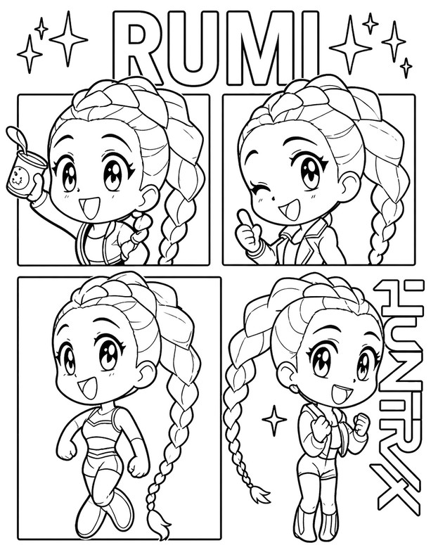 Obrázek k vybarvení - Čibi - KPop Demon Hunters - Rumi