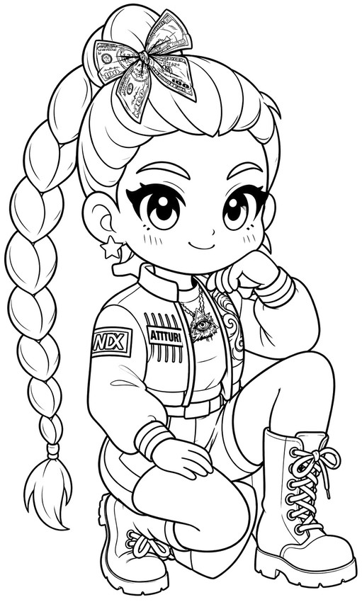 Tisknutelná omalovánka - Chibi a městský přístup - KPop Demon Hunters - Rumi