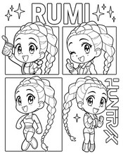 Kresba k vybarvení - Čibi - KPop Demon Hunters - Rumi