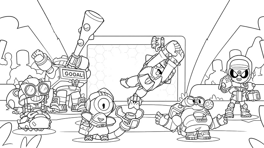 Coloriage à télécharger - Toute l'équipe - Brawl Stars - Brawl Strikers