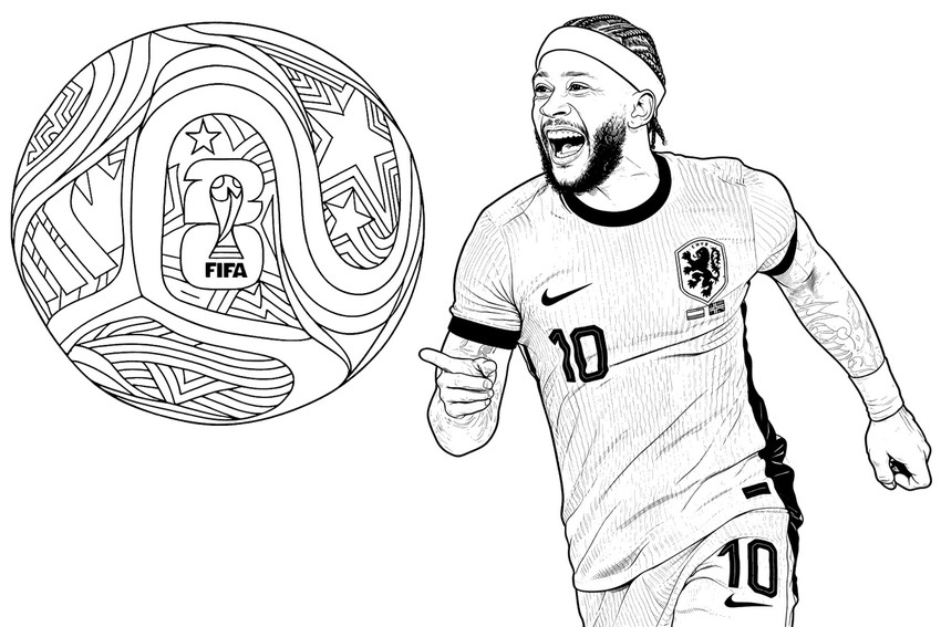 Feuille de coloriage - Memphis Depay - Equipe de football des Pays-Bas 2026