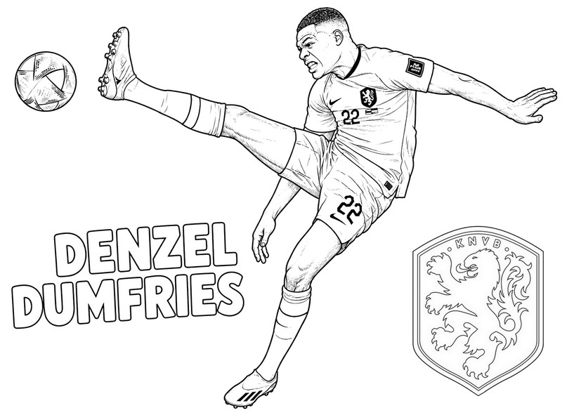 Dessin à colorier - Denzel Dumfries - Equipe de football des Pays-Bas 2026