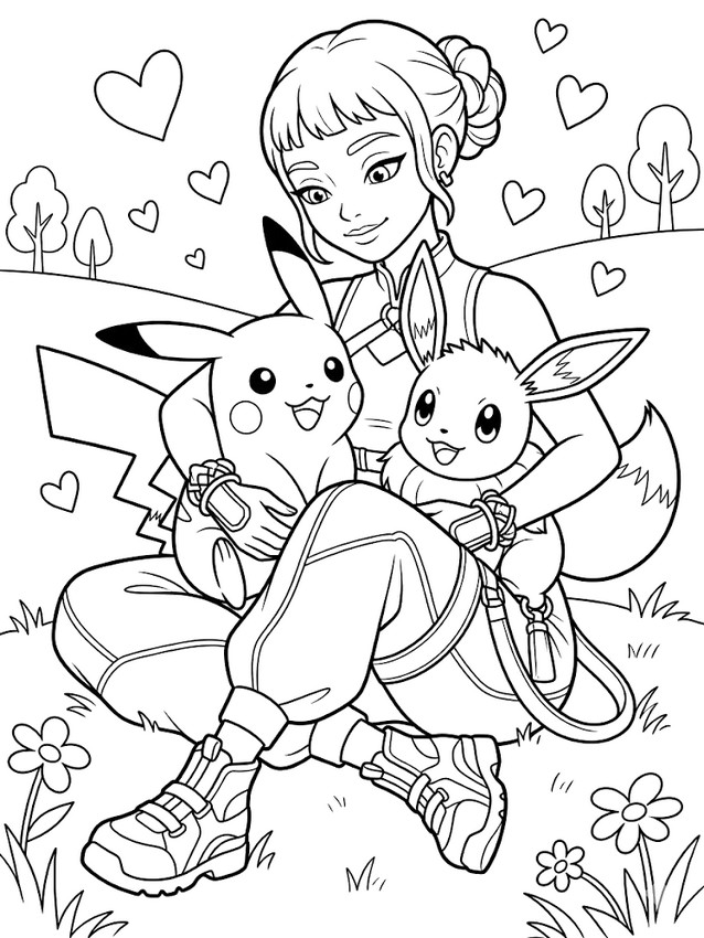 Kép színezéshez - Pikachu és Eevee - KPop Demon Hunters - Zoey