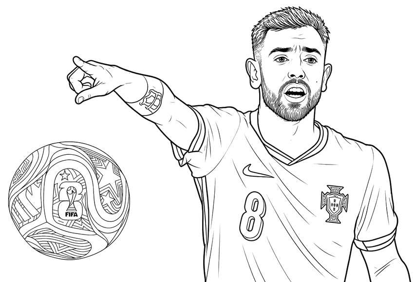 Bild zum Ausmalen - Bruno Fernandes - Portugals Fußballnationalmannschaft 2026