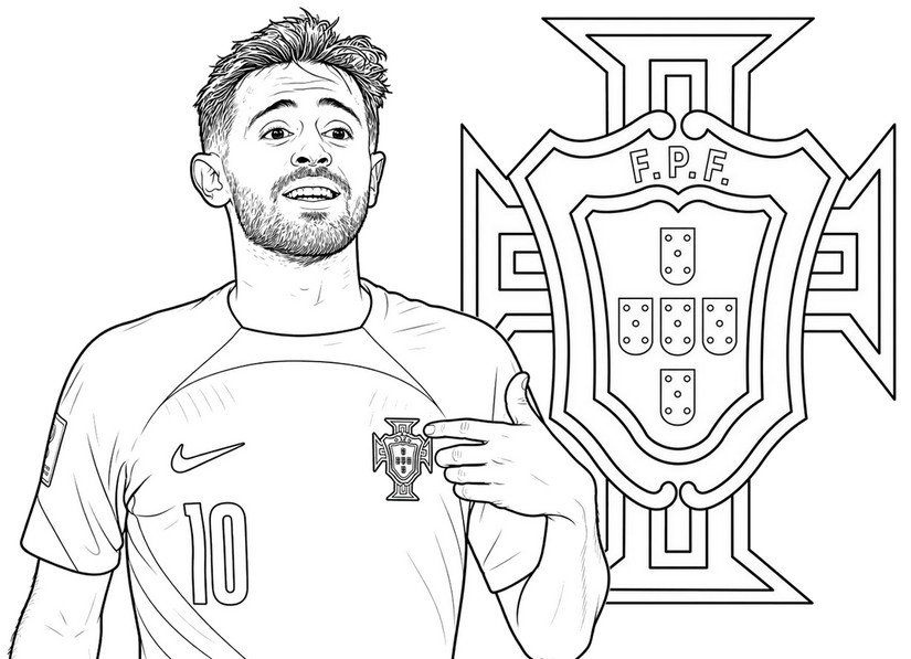 Ausmalbild - Bernardo Silva - Portugals Fußballnationalmannschaft 2026