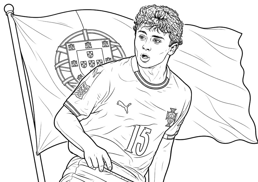 Ausmalbild zum Ausdrucken - João Neves - Portugals Fußballnationalmannschaft 2026