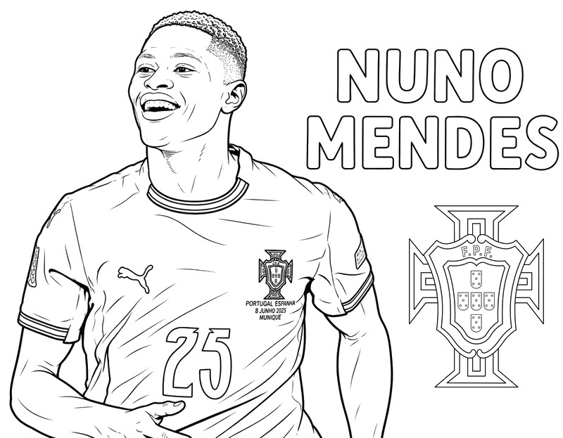 Kostenloses Ausmalbild - Nuno Mendes - Portugals Fußballnationalmannschaft 2026