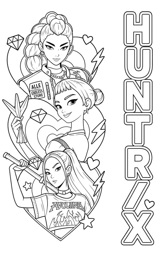 Coloring sheet - Rumi, Mira and Zoey - KPop Demon Hunters - HUNTR/X