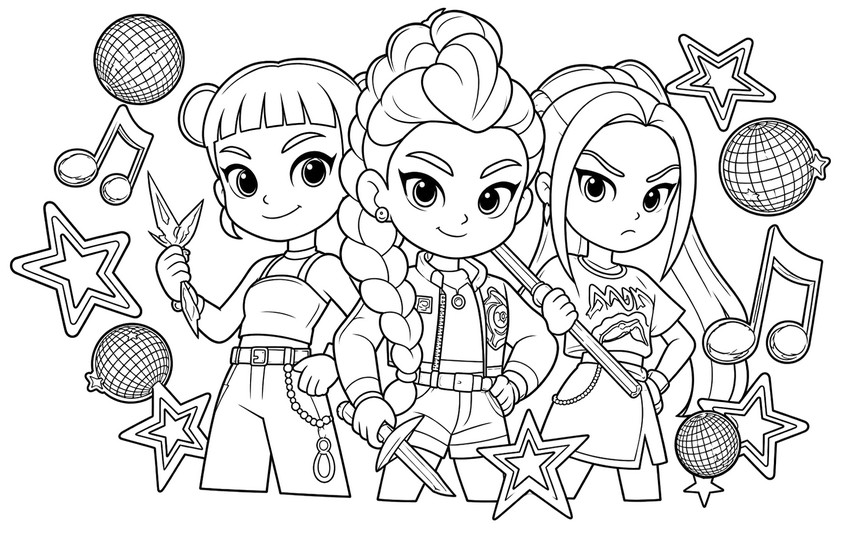 Drawing to color - Ready for the concert - KPop Demon Hunters - HUNTR/X