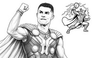 Foglio da colorare - Cristiano Ronaldo - Thor - Calcio - Supereroi